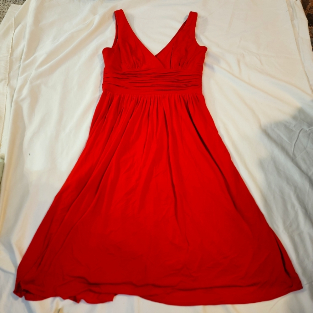Red shirred waist midi dress